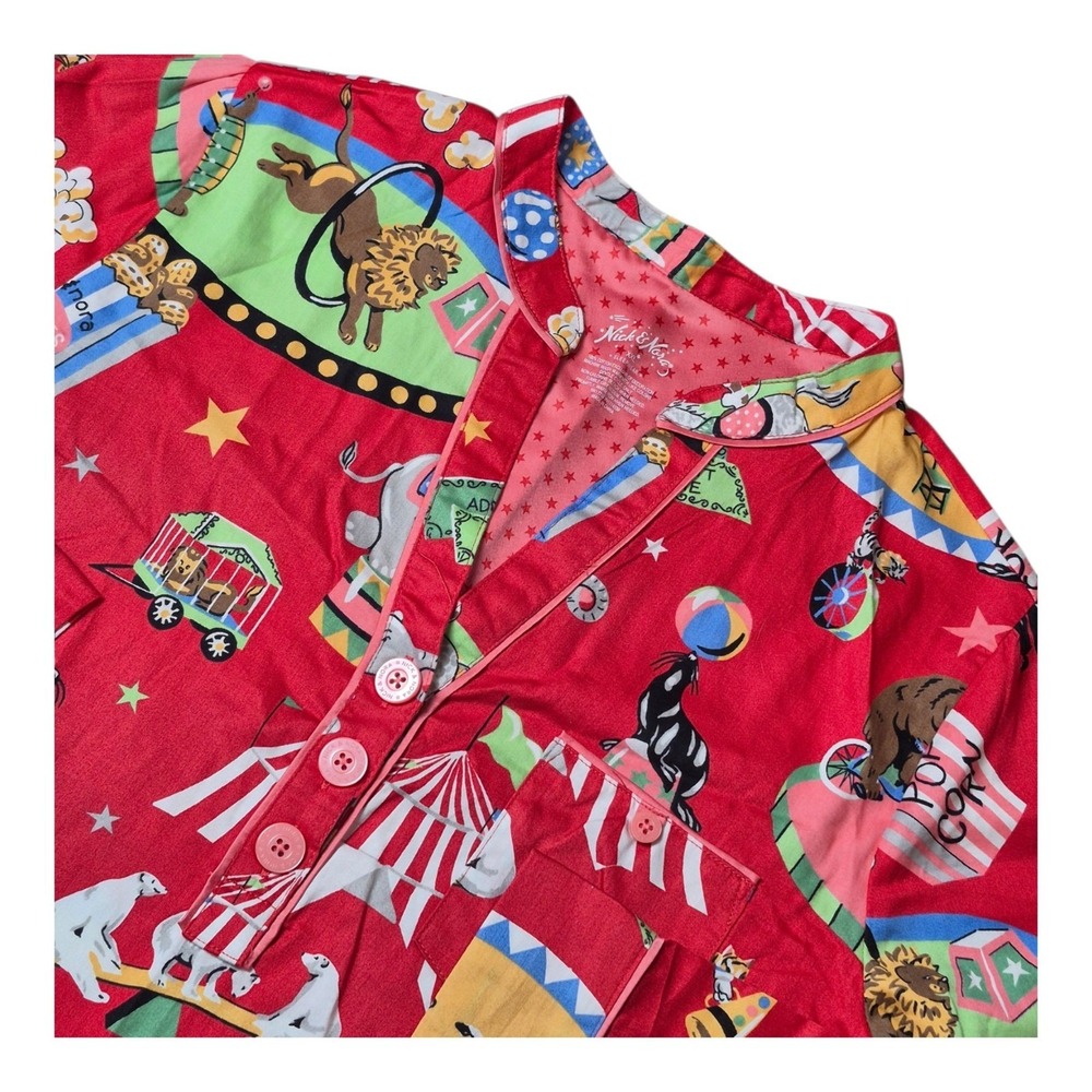 Nick & Nora Women's XXL 3 Ring Circus Sleep Shirt Red Animal Print Pajama NWT